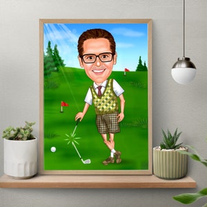 Golfer Gift, Golfer Caricature from Photo, Funny Golfer Drawing Art, Funny Golfer Digital Portrait, Golfer Cartoon Drawing, Men Golf Gift