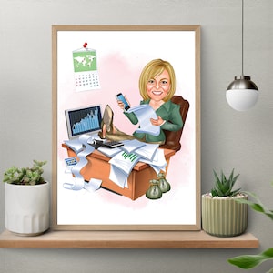 Female Boss Gift for Women,  Funny Boss Lady Gift ,Funny Boss Lady Portrait for Office,Boss Lady Cartoon,Custom Female Boss Cartoon Portrait