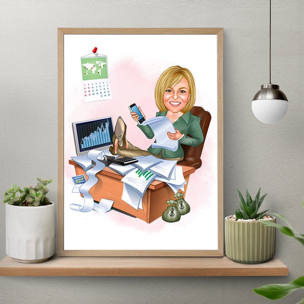 Female Boss Gift for Women,  Funny Boss Lady Gift ,Funny Boss Lady Portrait for Office,Boss Lady Cartoon,Custom Female Boss Cartoon Portrait