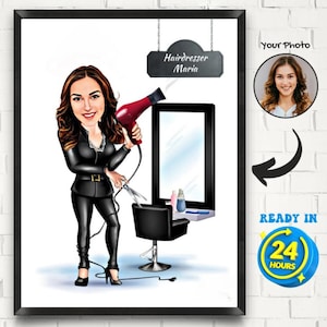 Personalized Hairdresser Cartoon Portrait, Custom Hairdresser Caricature Drawing from Photo, Funny Hairdresser Caricature, Barber Cartoon