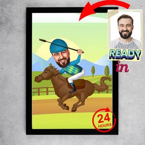 Horse Racing Gift, Horse Racing Caricature from Photo, Funny Horse Racing Player Art, Funny Jokey Portrait, Jokey Cartoon Drawing Gift