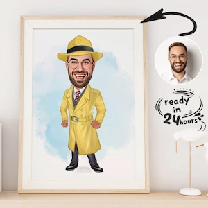 Detective Caricature Drawing from Photo, Funny Detective Gift for Men, Detective Comics, Detective Digital Paper, Detective Art Poster