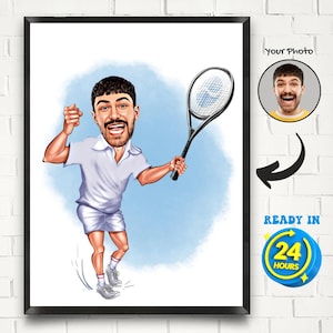 Tennis Cartoon Drawing from Photo for Men, Tennis Dad Gift, Tennis Player Men, Tennis Boy Gift, Funny Tennis Gift for Men, Tennis Lover Gift