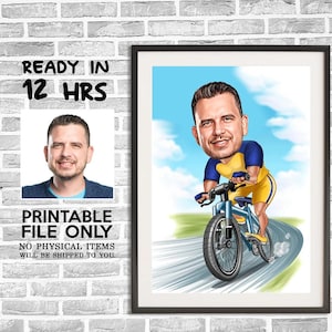Personalized Cyclist Cartoon Portrait, Biker Portrait, Cyclist Gift, Cyclist Caricature, Custom Caricature, Caricature from Photo