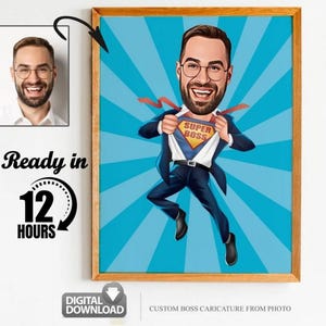 Personalized Super Boss Cartoon Portrait, Super Boss Caricature, Funny Super Boss Caricature, Boss Caricature from Photo, Gift for Boss