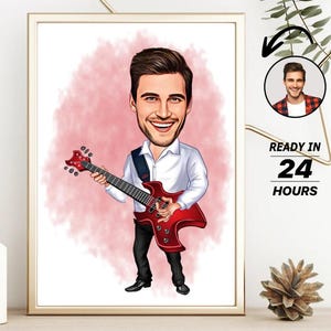 Personalized Guitarist Cartoon Portrait, Custom Guitarist Caricature Drawing from Photo, Funny Guitarist Caricature, Gift for Guitarist