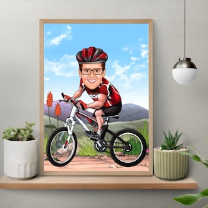 Personalized Cyclist Cartoon Portrait, Biker Portrait, Cyclist Gift, Cyclist Caricature, Custom Caricature, Caricature from Photo