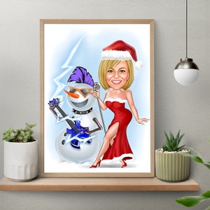 Custom Christmas Cartoon Portrait, Christmas Caricature from Photo, Christmas Gift for Women, Funny Christmas Cartoon, Santa Claus Cartoon