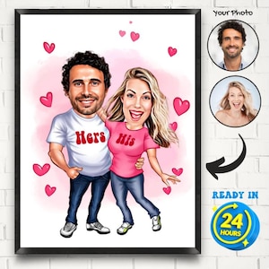 Valentines Day Caricature Portrait, Custom Couple Cartoon Portrait, Couple Caricature, Family Portrait Valentine's Day Gift Anniversary Gift