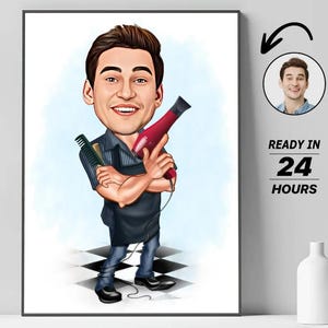 Personalized Barber Cartoon Portrait, Custom Barber Caricature Drawing from Photo, Funny Barber Caricature, Gift for Barber