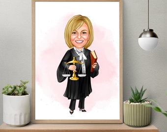 Female Lawyer Caricature Drawing from Photo, Custom Attorney Cartoon Portrait, Lawyer Gift for Women, Funny Lawyer Wall Art for Office