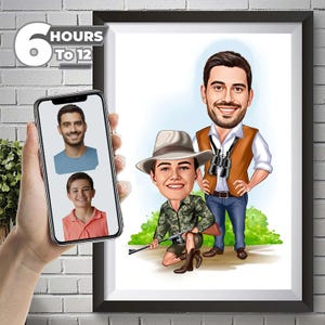 Personalized Hunter Cartoon Portrait, Custom Hunter Caricature Drawing from Photo, Funny Hunter Caricature, Gift for Hunter