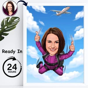 Custom Skydiver Cartoon Portrait, Skydiver Caricature, Skydiver Gift, Funny Skydiver Caricature, Skydiving Portrait, Caricature from Photo