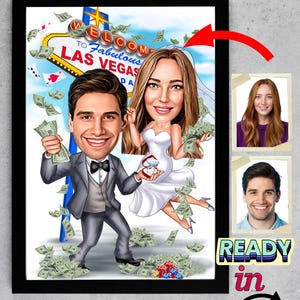 Custom Couple Cartoon Portrait in Vegas, Las Vegas Couple Caricature, Couple Gift, Couple Caricature, Family Portrait, Custom Caricature