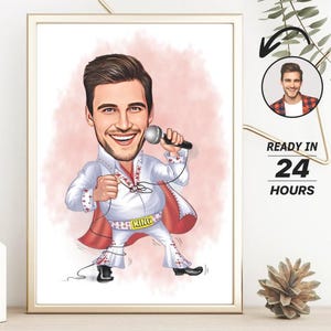 Personalized Elvis Presley Cartoon Portrait, Custom Elvis Presley Caricature Drawing from Photo, Funny Elvis Presley Caricature,Gift for Him