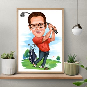 Golfer Gift, Golfer Caricature from Photo, Funny Golfer Drawing Art, Funny Golfer Digital Portrait, Golfer Cartoon Drawing, Men Golf Gift