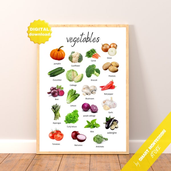 VEGETABLE POSTER / Montessori poster / learning poster / vegetable educational print / kids room decoration / Montessori printable