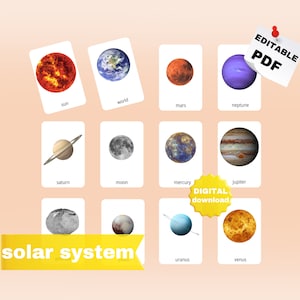 SOLAR SYSTEM - 13 editable Montessori cards - preschool toys - homeschooling - planets