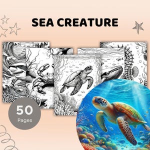 50 Sea Creature Coloring Pages for Kids and Adults - ocean coloring pages - coloring book -  Instant Download - A4 Printable PDF File.