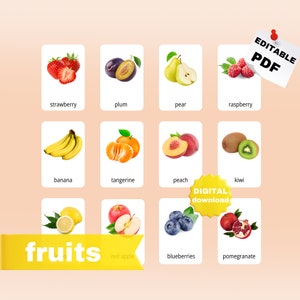 FRUTAS (fotos reais) • 45 Cartões Montessori editáveis • Flash Cards • Nomenclatura FlashCards Pdf • Cartões para Impressão Montessori Toys preschoo