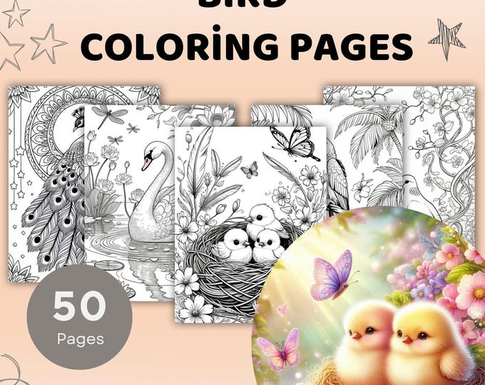 Printable Bird Coloring Pages for Kids and Adults | 70 Pages | Instant ...