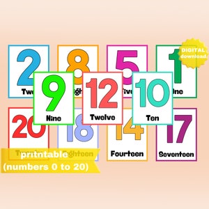 number cards 0-20 , printable nursery wall art , printable numbers , digital download