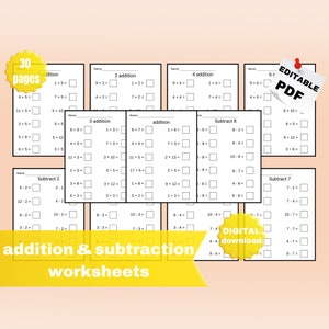 Math worksheets - 30 pages - addition - subtraction - printable math