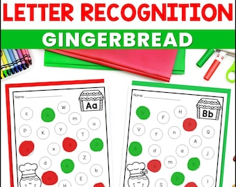 Alfabeto de pan de jengibre - Búsqueda de letras navideñas - Actividad de reconocimiento de letras