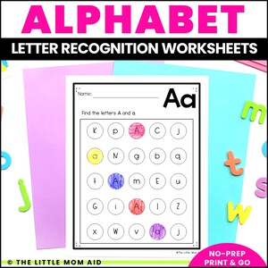 Hojas de trabajo de reconocimiento de letras - Búsqueda de letras - Hojas de trabajo de identificación de letras - Práctica del alfabeto - Letras mayúsculas y minúsculas