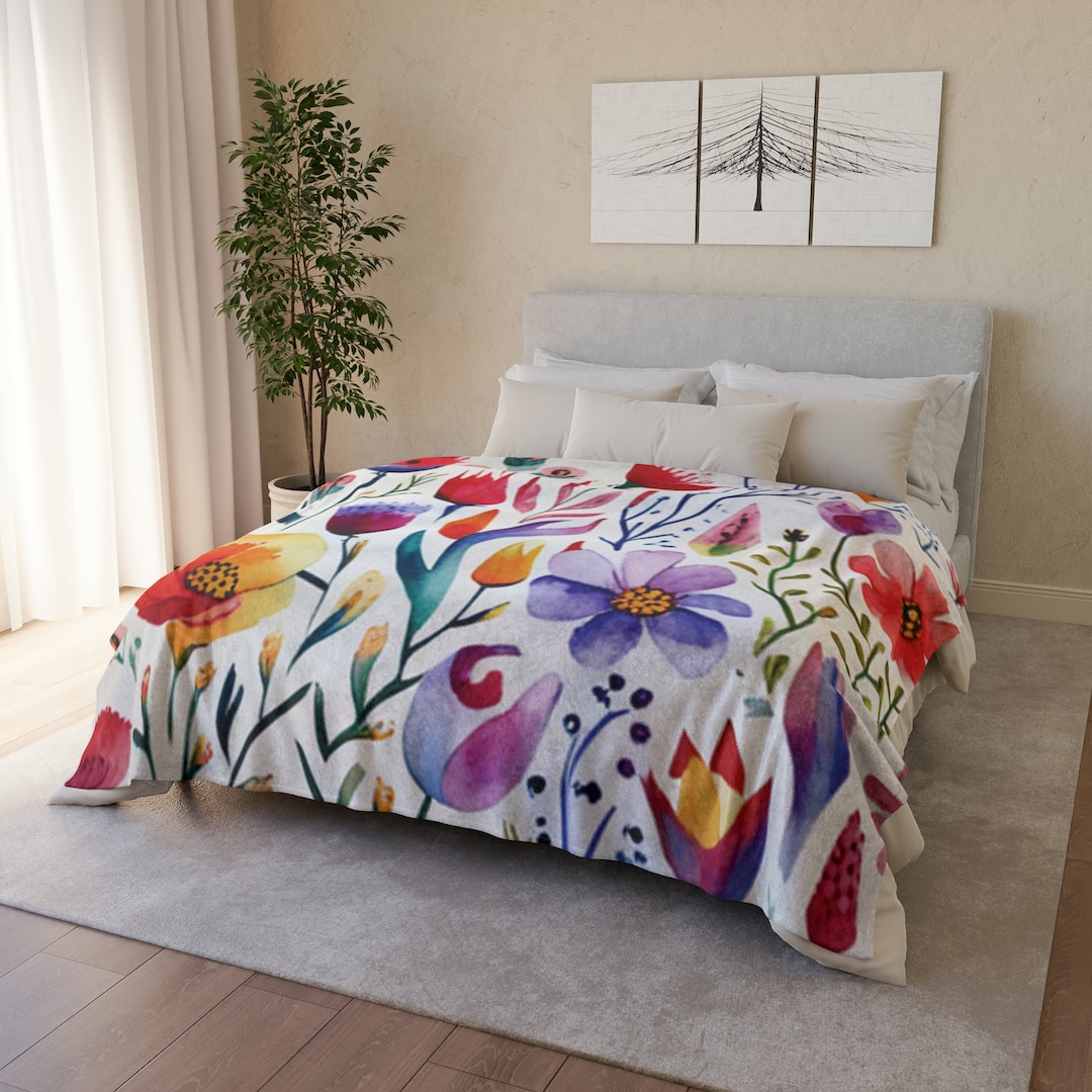 Flower Throw Blanket, Water Colour, Fleece, Blanket Throw, Soft, Cuddly