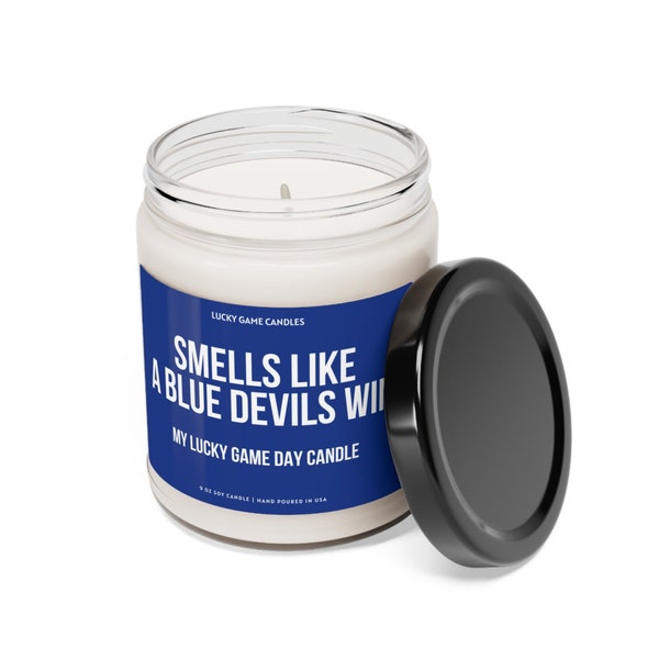 Smells like a blue devils win candle, unique gift idea, duke gift candle, duke blue devils, game day decor, sport themed candle