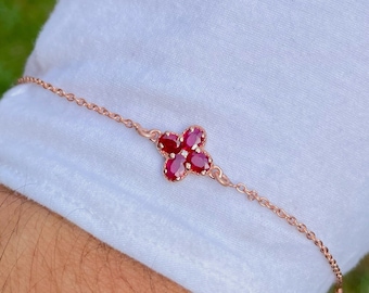14k solid gold/Natural Ruby flower theme Bracelet