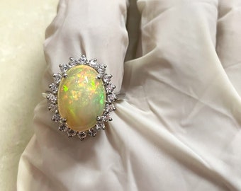 14k Gold Ethiopian Opal and Diamond Engagement Ring