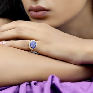 14k solid gold/Natural rose cut Lapis lazuli  and diamond cocktail ring