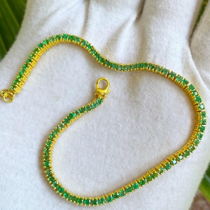 14k solid gold/Fine Quality Natural Emerald tennis Bracelet