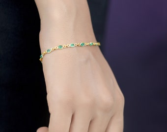 14k solid gold/Natural Emerald tennis Bracelet