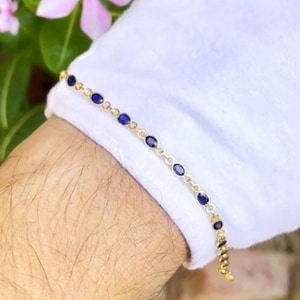 14k solid gold / natürlicher blauer Saphir Tennis Armband