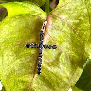 14k solid gold/Cross Theme Natural Black diamond pendant