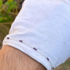 14k solid gold/Natural Amethyst baguette tennis Bracelet