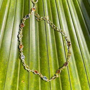 14k solid gold/Natural Multi sapphire tennis Bracelet