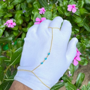 14k solid gold/Fine Quality Natural Turquoise hand chain theme Bracelet