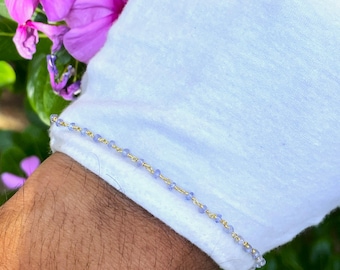 14k guld/naturlig tanzanit lavendelfärgade runda pärlor elegant armband
