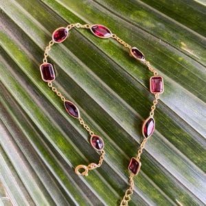 14k solid gold/Natural mix shapes Garnet tennis Bracelet