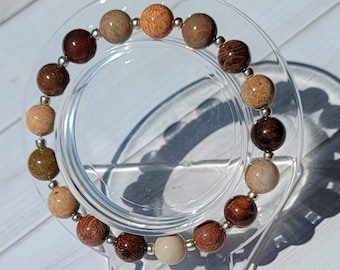 Handgefertigtes Kristall Armband - Koralle Fossile Jade - auf Elastischen Band (Stretch)