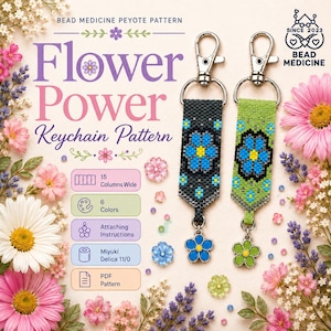 Flower Power - Nyckelring/Blixtlåsdragare - Peyote Pärlmönster