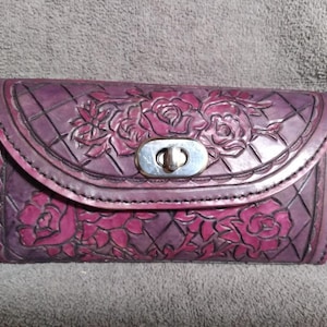 Cartera de piel, mujer, cierre, rosa, violeta. Rosas , Flores