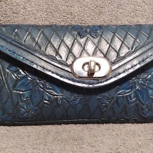 Dark Blue Clasp wallet. Flowers and swan