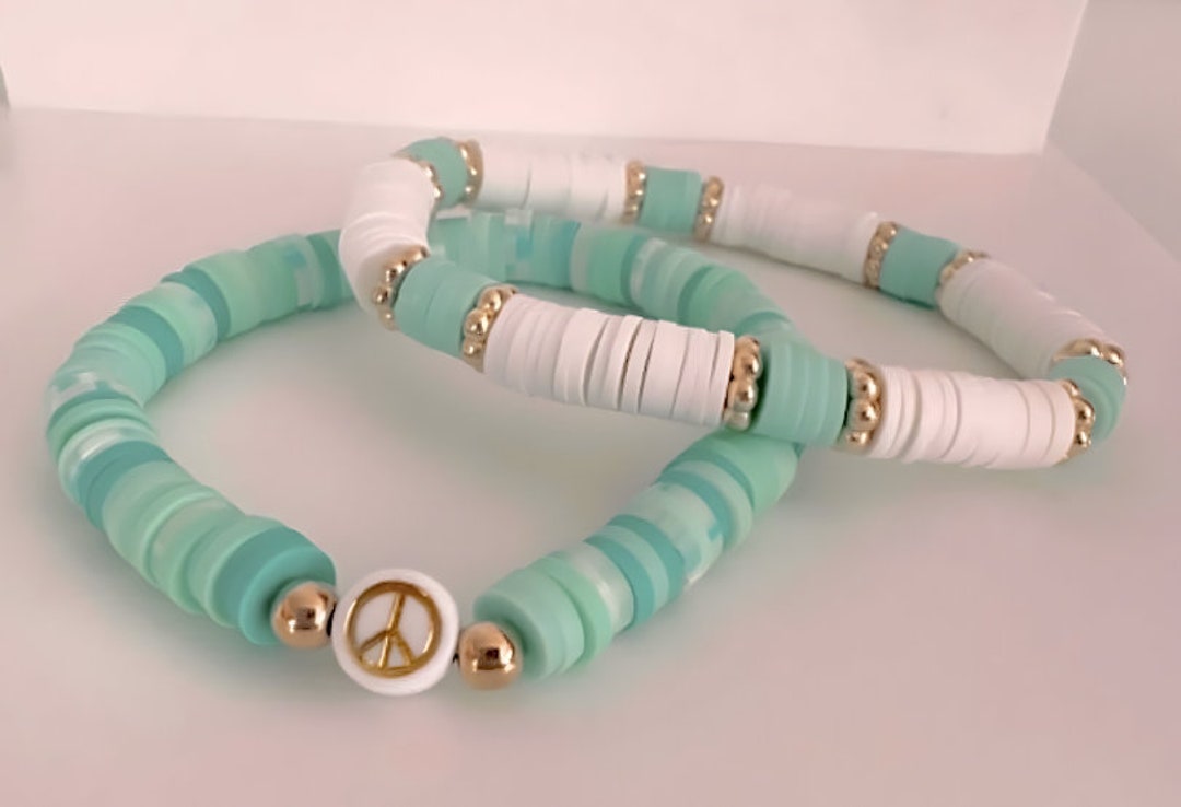 Teal Summer Bracelets Clay Bead Bracelet Set One Random Color Teal Bracelet One White and Teal Bracelet Etsy
