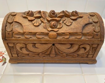 Hand-carved wooden box, jewelry box, keepsake box.