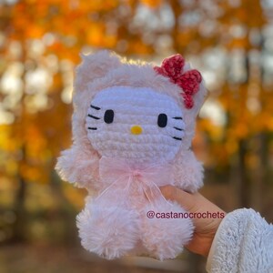 Kitty in Bear Suit, Crochet Kawaii Kitty, Handmade, Gift For Her, Velvet Kitty, Crochet Gift, Kitty Plushie, Custom Plushie